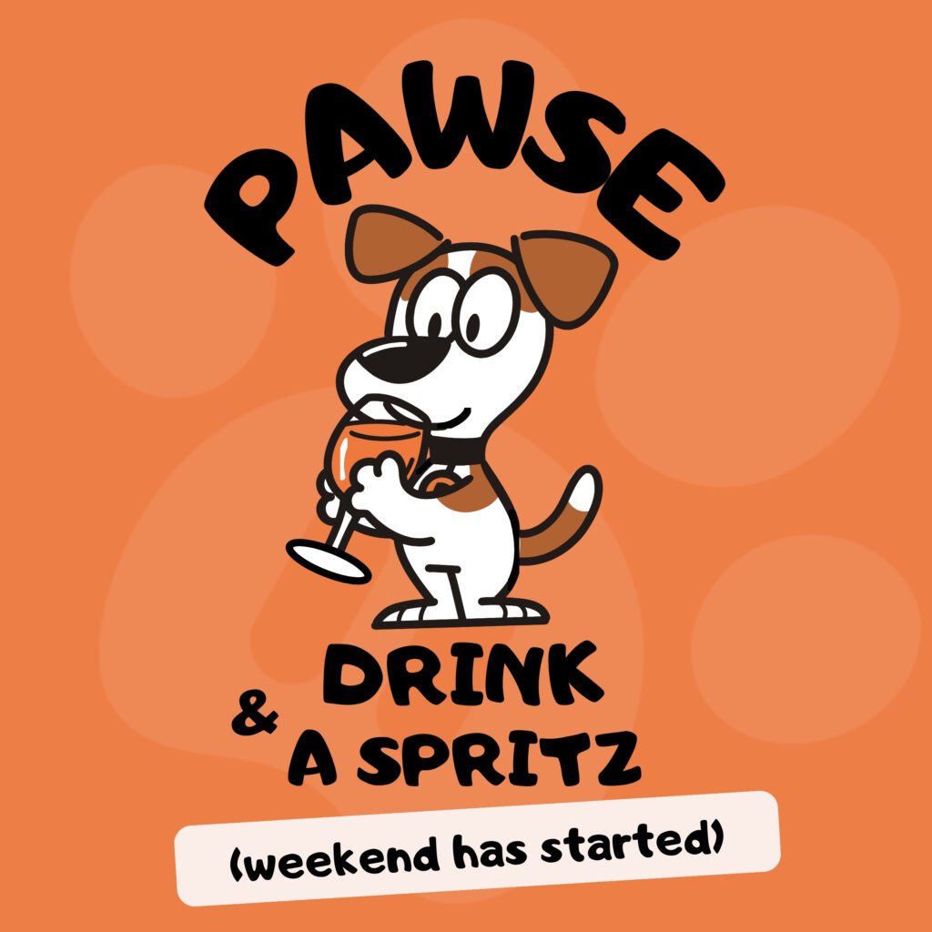 PAWSE Milano Pawsy drinking Aperol Spritz